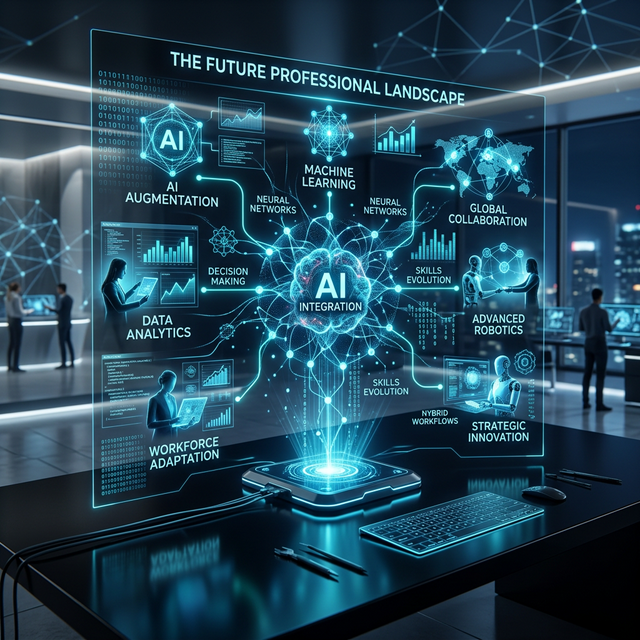 Abstract representations of the future professional landscape integrated with AI